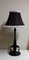 Art Deco German Table Lamp with Foot in Dark, Patinated Bronze and Black Fabric Screen with White Border 1