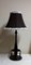 Art Deco German Table Lamp with Foot in Dark, Patinated Bronze and Black Fabric Screen with White Border, Image 1