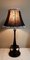 Art Deco German Table Lamp with Foot in Dark, Patinated Bronze and Black Fabric Screen with White Border 4