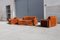Da Salotto Sofa and Armchairs Armchair in Cubic Orange and Steel, Italy, 1970s, Set of 3 11