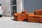 Da Salotto Sofa and Armchairs Armchair in Cubic Orange and Steel, Italy, 1970s, Set of 3 9
