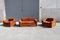 Da Salotto Sofa and Armchairs Armchair in Cubic Orange and Steel, Italy, 1970s, Set of 3 1