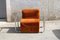 Da Salotto Sofa and Armchairs Armchair in Cubic Orange and Steel, Italy, 1970s, Set of 3 2