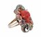 Rose Gold and Silver Ring in Dark Red Coral and Diamonds 2