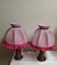 Bedside Lamps with Turned Walnut Bases and Pink Fabric Shades, 1900s, Set of 2 2