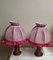 Bedside Lamps with Turned Walnut Bases and Pink Fabric Shades, 1900s, Set of 2, Image 2