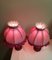 Bedside Lamps with Turned Walnut Bases and Pink Fabric Shades, 1900s, Set of 2 5