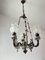 3-Light Bronze & Porcelain Chandelier, Italy, 1940s 1