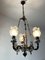 3-Light Bronze & Porcelain Chandelier, Italy, 1940s 6