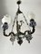 3-Light Bronze & Porcelain Chandelier, Italy, 1940s 5