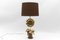 Mid-Century Modern Sunflower Table Lamp in Brass and Wood, 1970s, Image 1