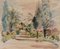 Bernadette Sers, Avenue of Cypresses, 20th Century, Watercolor on Paper, Framed 1