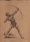 Archer, 1930s, Charcoal & Sanguine Drawing, Framed 1