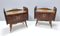 Vintage Walnut Nightstands with Golden Back-Painted Glass Top, Italy, 1950s, Set of 2 3