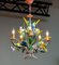 Bright Boho Chic Italian Tole Painted Metal Chandelier with Floral Decor, 1960s 6