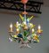Bright Boho Chic Italian Tole Painted Metal Chandelier with Floral Decor, 1960s, Image 6