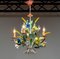 Bright Boho Chic Italian Tole Painted Metal Chandelier with Floral Decor, 1960s 5