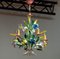 Bright Boho Chic Italian Tole Painted Metal Chandelier with Floral Decor, 1960s 1