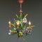 Lámpara de araña Tole italiana boho chic brillante de metal pintado con decoración floral, años 60, Imagen 7