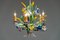 Bright Boho Chic Italian Tole Painted Metal Chandelier with Floral Decor, 1960s 2