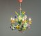 Bright Boho Chic Italian Tole Painted Metal Chandelier with Floral Decor, 1960s 3