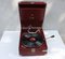 Roter tragbarer HMV 101 Plattenspieler mit Kurbel, Großbritannien 1