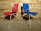 Chaises en Fil de Fer Rouge et Bleu, France, 1960s, Set de 2 1