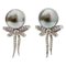 14 Karat White Gold Bow-Shaped Earrings with Grey Pearls and Diamonds, Set of 2 1