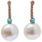 14 Karat Rose Gold Tennis Earrings with White Pearls and Diamonds, Set of 2 1