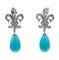 14 Karat White Gold Dangle Earrings with Turquoise and Diamonds, Set of 2 3