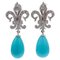 14 Karat White Gold Dangle Earrings with Turquoise and Diamonds, Set of 2 1