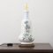 Vintage Hand-Decorated Shiny White Ceramic Table Lamp with Wooden Base, Italy, 1980s 7