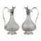 French Spiral Glass Wine Jugs with Silver, Set of 2 1
