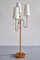 Modern Swedish Sculptural Three Arm Floor Lamp in Elm and Silk, 1930s 3