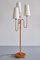 Modern Swedish Sculptural Three Arm Floor Lamp in Elm and Silk, 1930s, Image 3