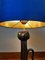 Bronze Tischlampe mit Ovalem Lampenschirm aus Royal Blue Silk 7
