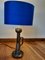 Bronze Tischlampe mit Ovalem Lampenschirm aus Royal Blue Silk 6