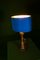 Lámpara de mesa de bronce con pantalla ovalada de seda azul real, Imagen 3