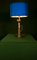 Lámpara de mesa de bronce con pantalla ovalada de seda azul real, Imagen 1