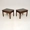 Antique Leather Top Side Tables, 1900, Set of 2 3