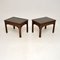 Antique Leather Top Side Tables, 1900, Set of 2, Image 3