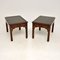 Antique Leather Top Side Tables, 1900, Set of 2 1