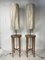 Wabi Sabi Teak and Copper Floor Lamps with Silk Shades attributed to Jan Des Bouvrie, Dutch, 1990s, Set of 2 1