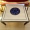 Low Mid-20th Century Square Coffee Table in White Marble Top Centred with Lapis Lazuli inlay, Resting on Metal Frame 5
