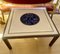 Low Mid-20th Century Square Coffee Table in White Marble Top Centred with Lapis Lazuli inlay, Resting on Metal Frame 2