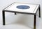 Low Mid-20th Century Square Coffee Table in White Marble Top Centred with Lapis Lazuli inlay, Resting on Metal Frame 7