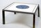 Low Mid-20th Century Square Coffee Table in White Marble Top Centred with Lapis Lazuli inlay, Resting on Metal Frame, Image 7