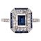 French Art Deco Sapphire Diamonds Platinum Rectangular Ring, 1920s 1