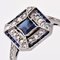 French Art Deco Sapphire Diamonds Platinum Rectangular Ring, 1920s 9
