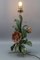 Hollywood Regency Blumen Tischlampe aus bemaltem Toleware in Grün & Rot, 1970er 5